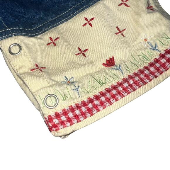 Vintage Disney Mickey & Co embroidered denim Mickey and Minnie bib overalls 6/9m - Picture 3 of 9